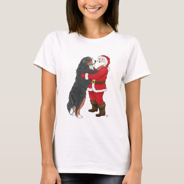 Camiseta Navidad del perro de montaña de Bernese que saluda (Anverso)
