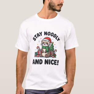 Camiseta Navidad divertida comadreja Quédate Noodly y agrad
