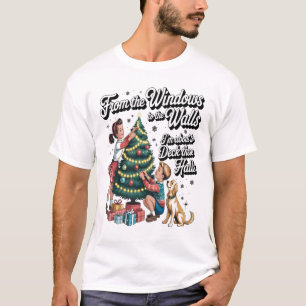 Camiseta Navidad divertida desde las ventanas hasta las par