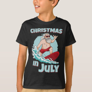 Camiseta Navidad Divertida En Julio Verano Santa Surfeando