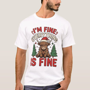 Camiseta Navidad Divertida Vaca Highland Estoy Bien Todo Es