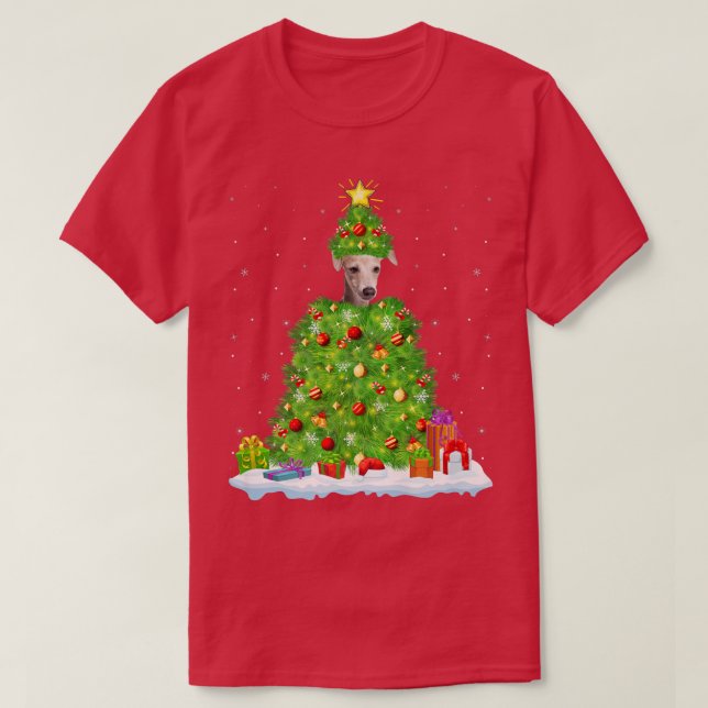 Camiseta Navidad: Divertido perro griego italiano iluminand (Diseño del anverso)