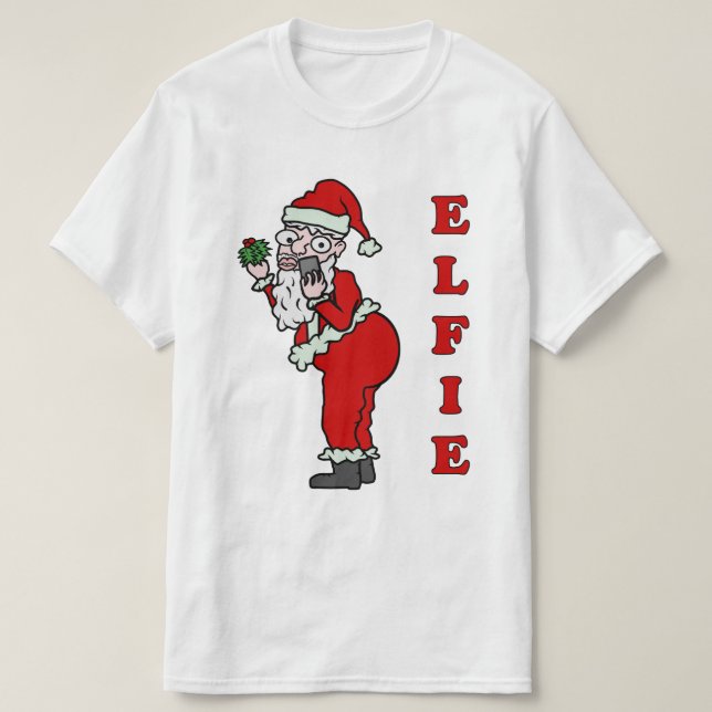 Camiseta Navidad divertido Santa Elfie Selfie (Diseño del anverso)