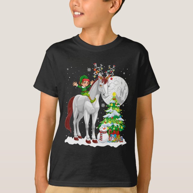 Camiseta Navidad Elf Montando renos Caballo Snowman Navidad (Anverso)