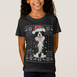 Camiseta Navidad en el collie de la frontera fea de Santa H