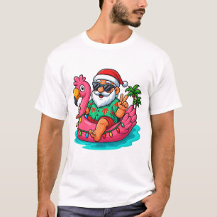 Camiseta Navidad En Julio Santa Nadando En La Piscina Flame