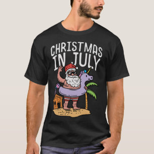 Camiseta Navidad En Julio Santa Unicornio Flotador Divertid