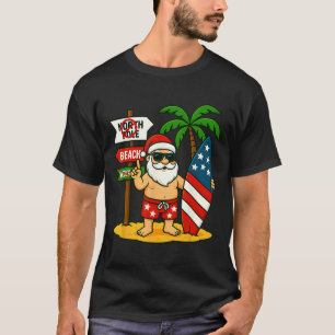 Camiseta Navidad En Julio Santa Y Surfboard Bandera De Esta