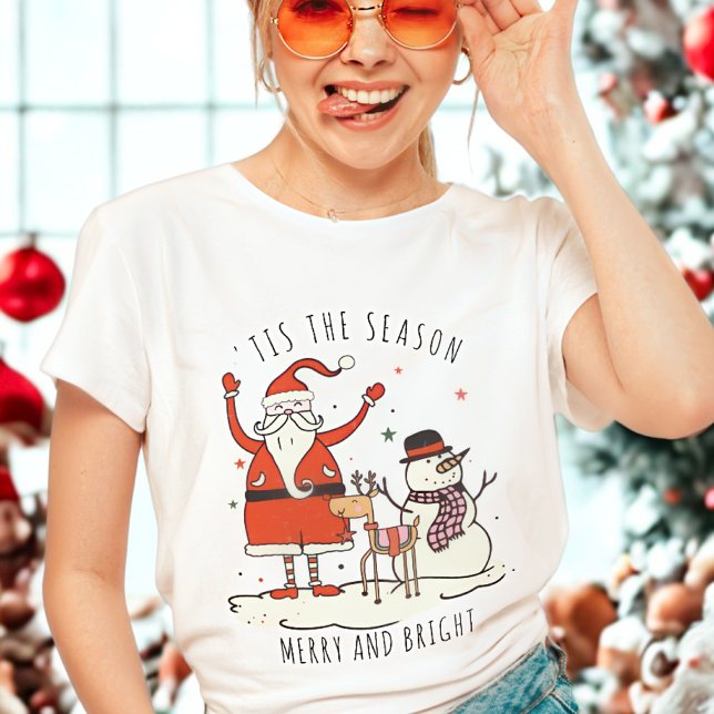 Camiseta Navidad estrella de reno personalizado Santa Snowm (Subido por el creador)