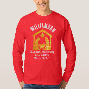 Camiseta Navidad Familia Natividad Brillo Cristiano Persona