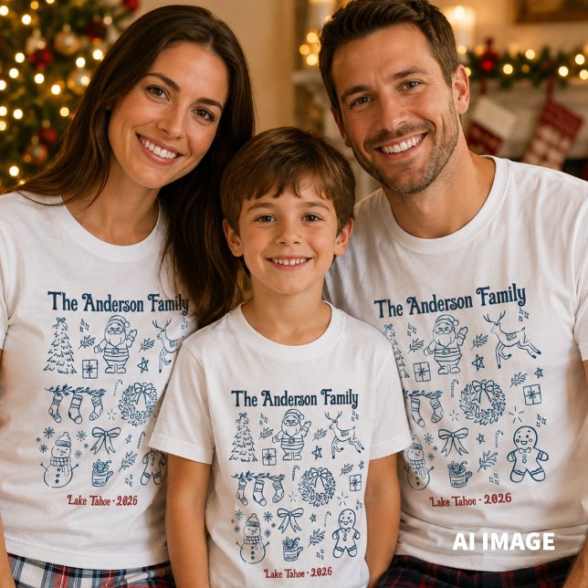 Camiseta Navidad Familiar Personalizada (Family Christmas Matching Shirts. Personalized with name, location, year. Christmas themed. )