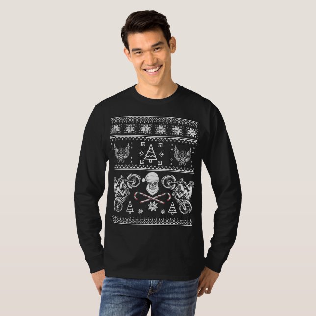 Camiseta Navidad feo de la motocicleta del motorista (Anverso completo)