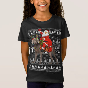 Camiseta Navidad Feo Santa Riding Weimaraner Dog Chris