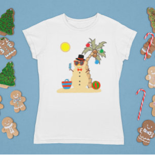 Camiseta Navidad Fiesta Playa Tropical Muñeco de Nieve