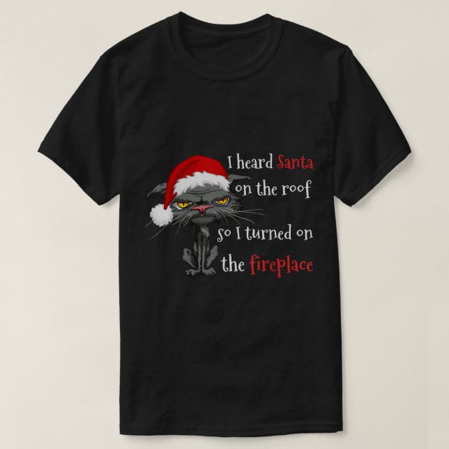 Camiseta Navidad Gato Gato Anti Bored Santa Hat Humor Xmas (Diseño del anverso)