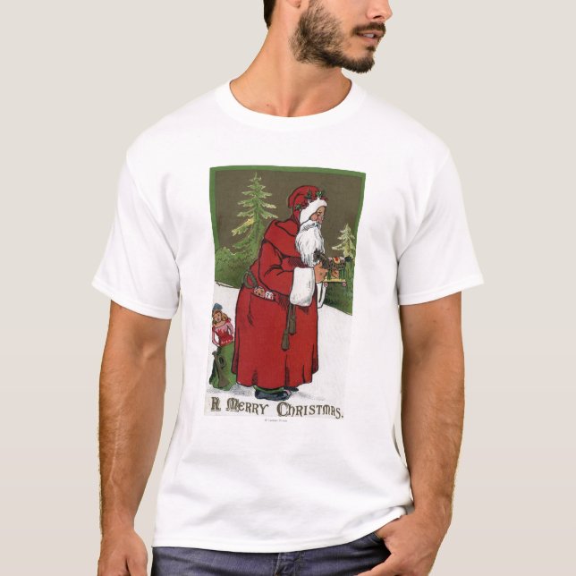 Camiseta Navidad GreetingSanta con el caballo de madera (Anverso)