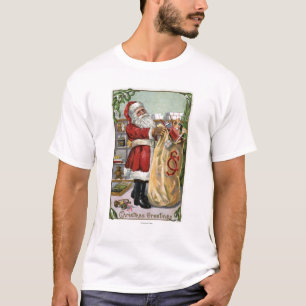 Camiseta Navidad GreetingSanta con el saco grande