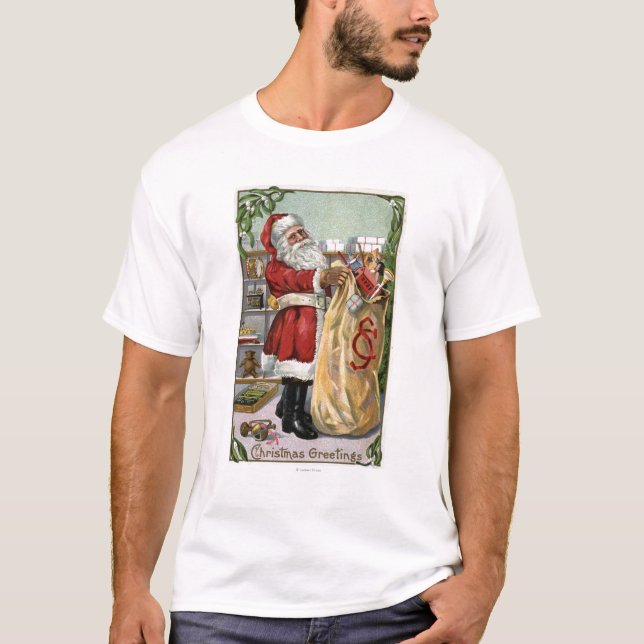 Camiseta Navidad GreetingSanta con el saco grande (Anverso)