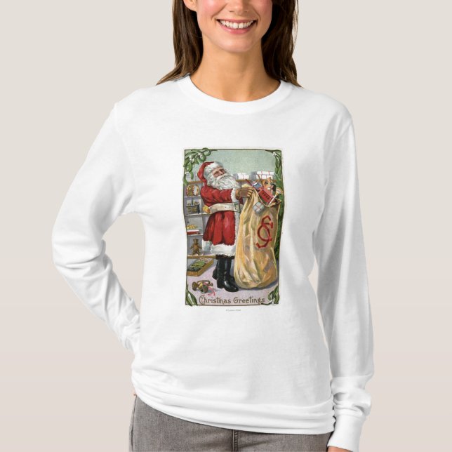 Camiseta Navidad GreetingSanta con el saco grande (Anverso)