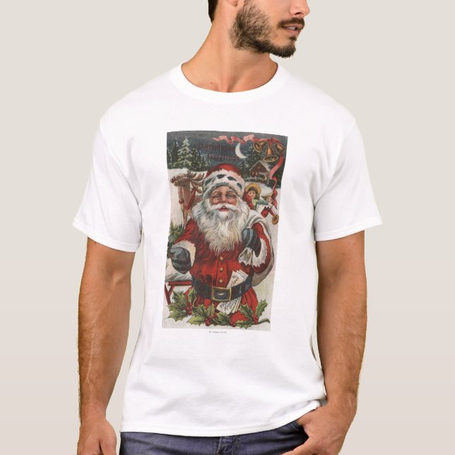 Camiseta Navidad GreetingSanta con los ciervos y los niños (Anverso)