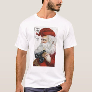 Camiseta Navidad GreetingSanta con los prismáticos