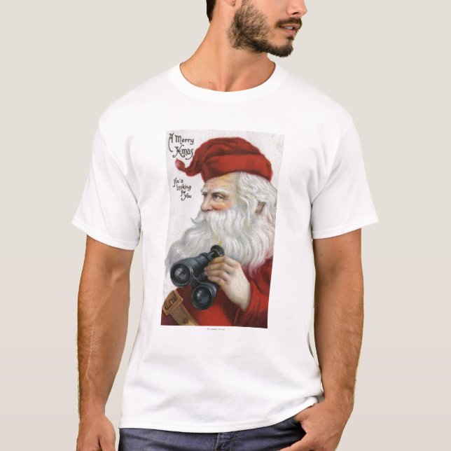 Camiseta Navidad GreetingSanta con los prismáticos (Anverso)