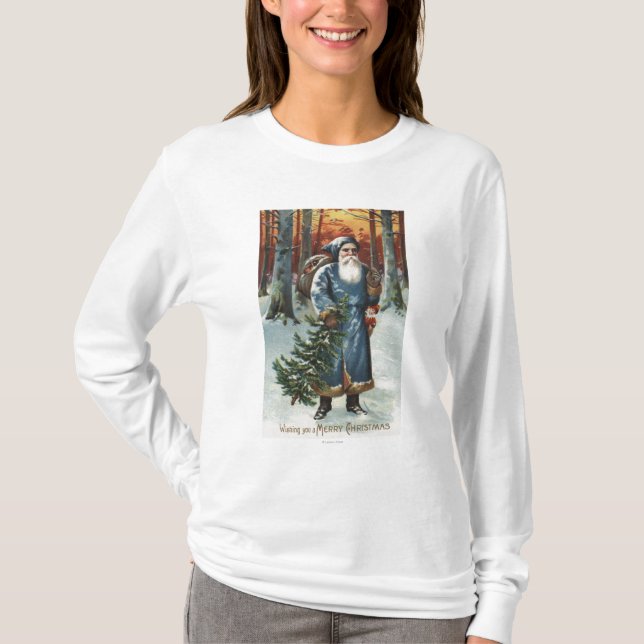 Camiseta Navidad GreetingSanta en azul (Anverso)