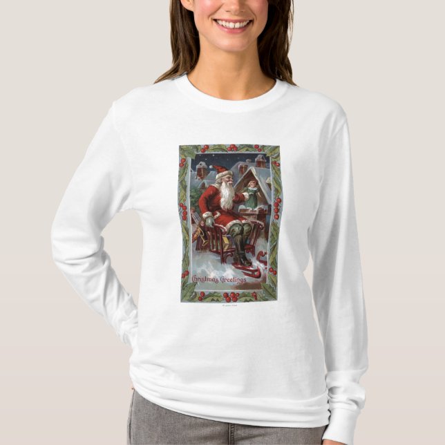 Camiseta Navidad GreetingSanta en trineo (Anverso)