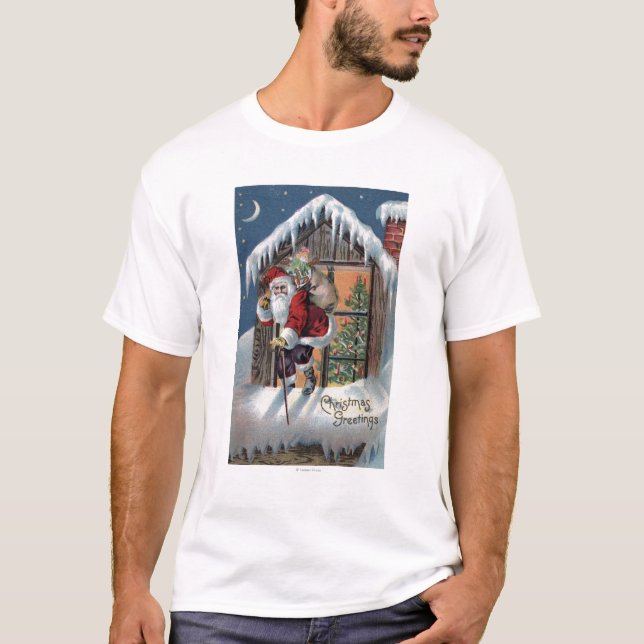 Camiseta Navidad GreetingSanta que sube hacia fuera la (Anverso)