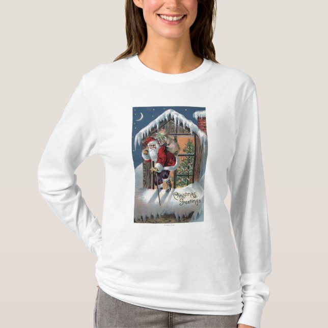 Camiseta Navidad GreetingSanta que sube hacia fuera la (Anverso)