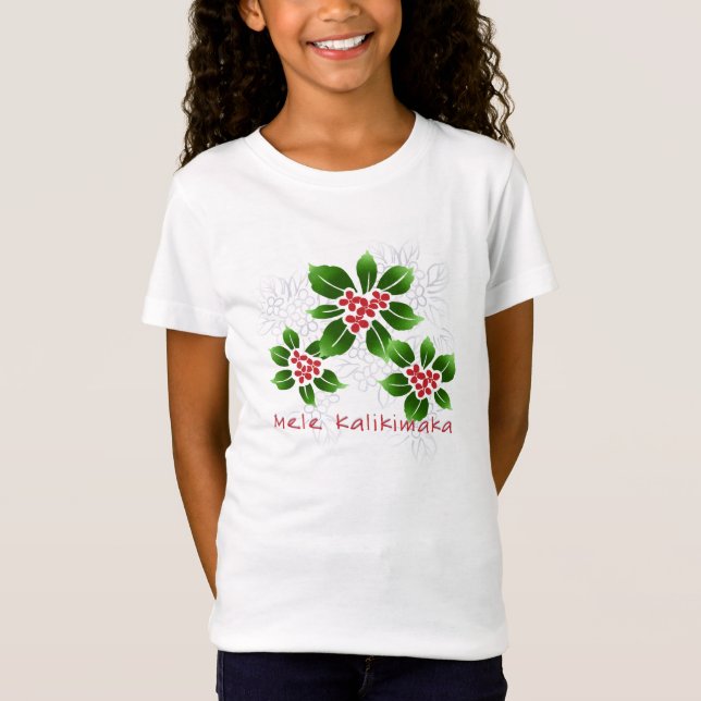 Camiseta Navidad hawaiano de Mele Kalikimaka del acebo rojo (Anverso)