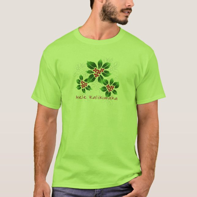 Camiseta Navidad hawaiano de Mele Kalikimaka del acebo rojo (Anverso)