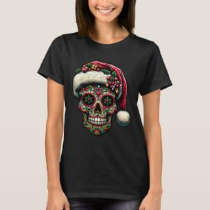 Camiseta Navidad Hombre Azúcar Calavera Santa Sombrero Día 