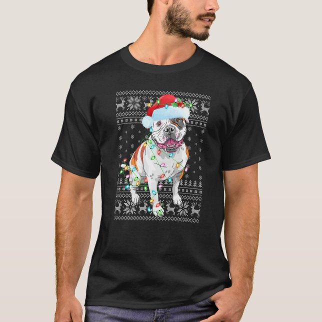 Camiseta Navidad iluminando a Santa Hat el feo Bulldog nort (Anverso)