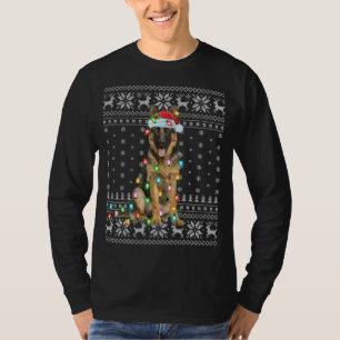 Camiseta Navidad iluminando a Santa Hat Pastor Alemán feo C