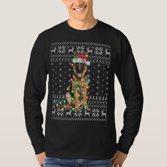 Camiseta Navidad iluminando a Santa Hat Pastor Alemán feo C (Anverso)