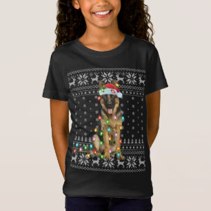 Camiseta Navidad iluminando a Santa Hat Pastor Alemán feo C