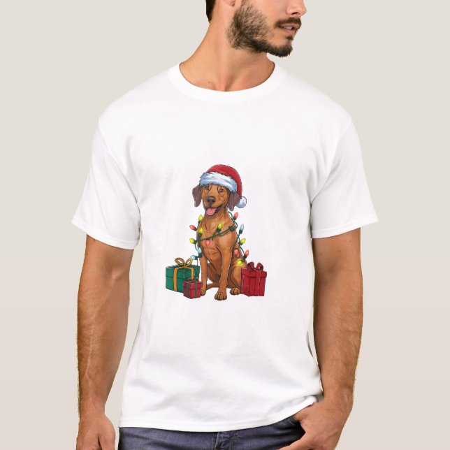 Camiseta Navidad iluminando a Santa Rhodesian Ridgeback per (Anverso)