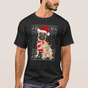 Camiseta Navidad iluminando Santa Hat Cristo Bulldog francé
