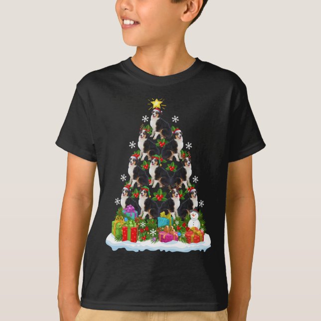 Camiseta Navidad iluminando Santa Hat Jesucristo pastor aus (Anverso)