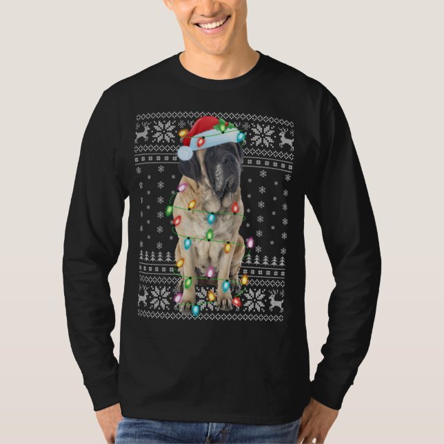 Camiseta Navidad iluminando Santa Hat mal inglés castiff a  (Anverso)