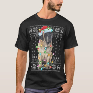 Camiseta Navidad iluminando Santa Hat mal inglés castiff a 