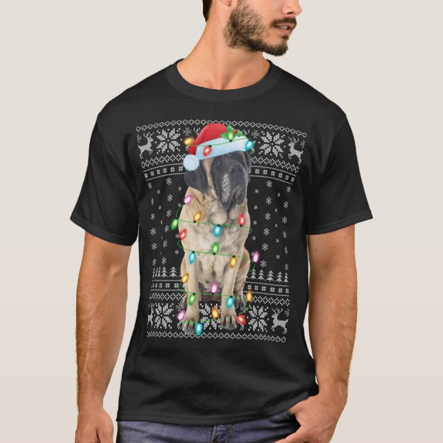 Camiseta Navidad iluminando Santa Hat mal inglés castiff a  (Anverso)