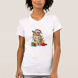 Camiseta Navidad iluminando Santa Hat Pastor inglés Chris