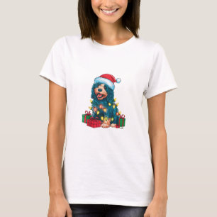 Camiseta Navidad iluminando Santa Hat Perro de agua portugu