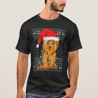 Camiseta Navidad iluminando Santa Hat Ugly Yorkshire Terrie