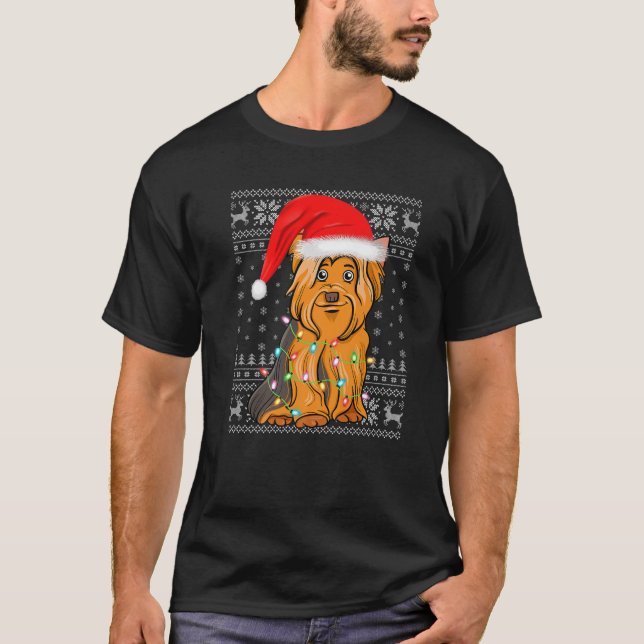Camiseta Navidad iluminando Santa Hat Ugly Yorkshire Terrie (Anverso)