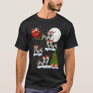 Camiseta Navidad iluminando Santa Riding Alaskan Malamute C