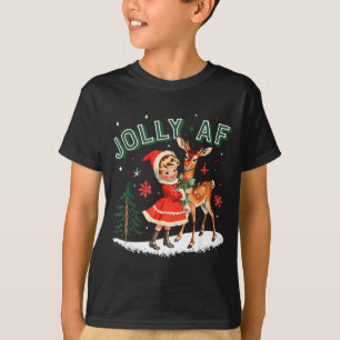 Camiseta Navidad Jolly Af Retro 50s Chica Monada Y Ciervo V