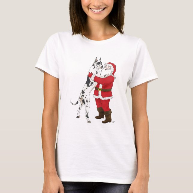 Camiseta Navidad Jowly de great dane que saluda (Anverso)